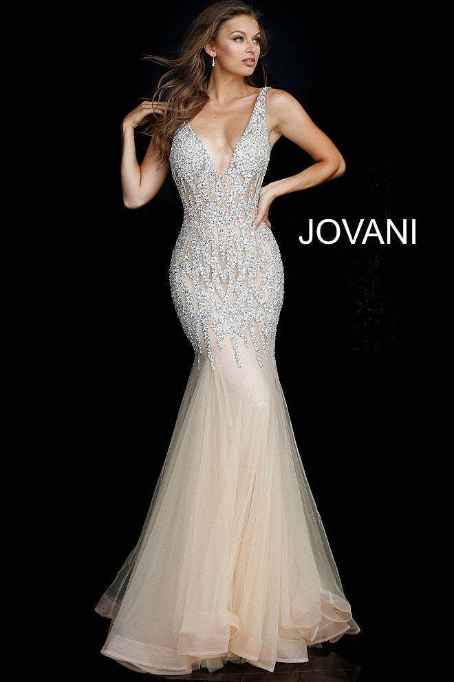 JOVANI 59717 Beaded Plunging Neckline Evening Dress - CYC Boutique