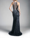 Cinderella Divine CZ0010 Beaded Chevron Motif Mermaid Gown - CYC Boutique