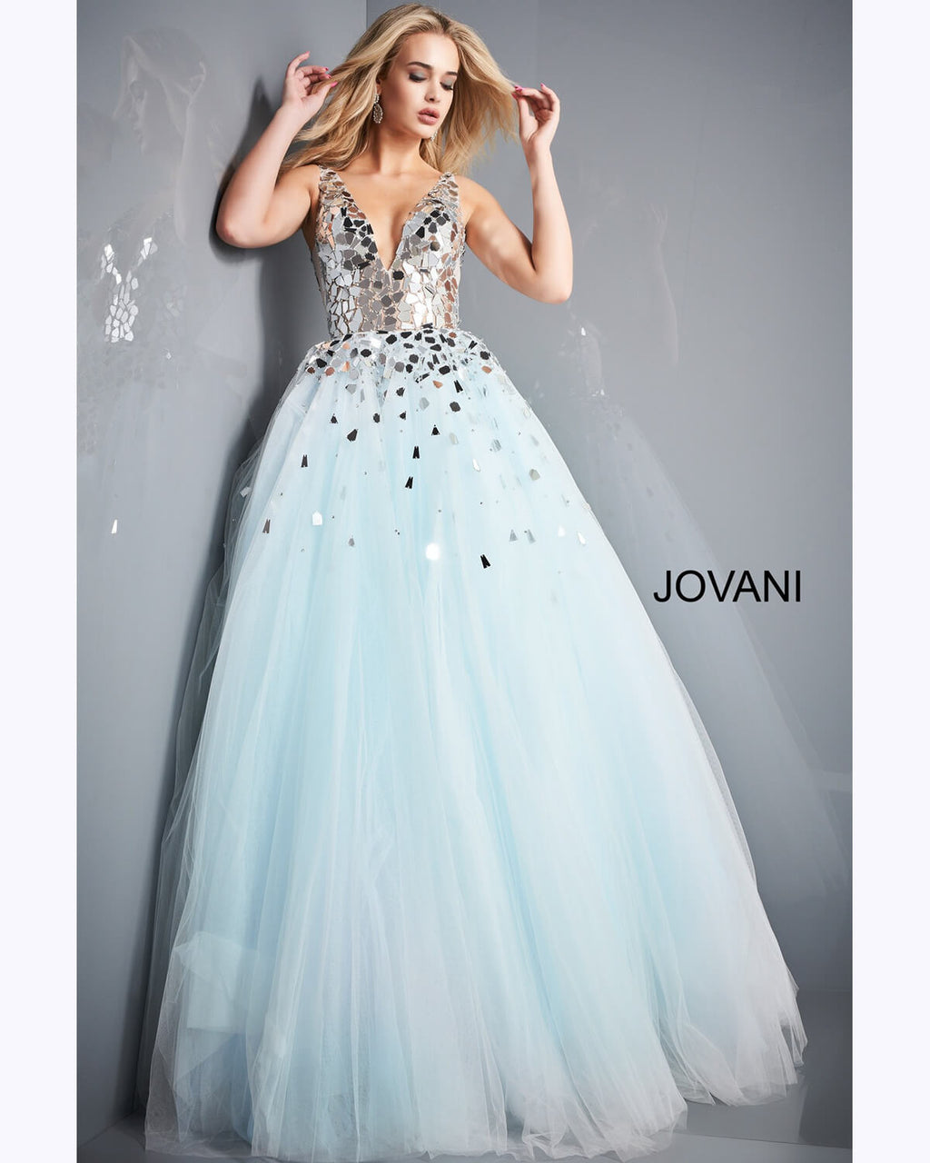 Jovani 00007 Light Blue Cut Glass Prom Gown