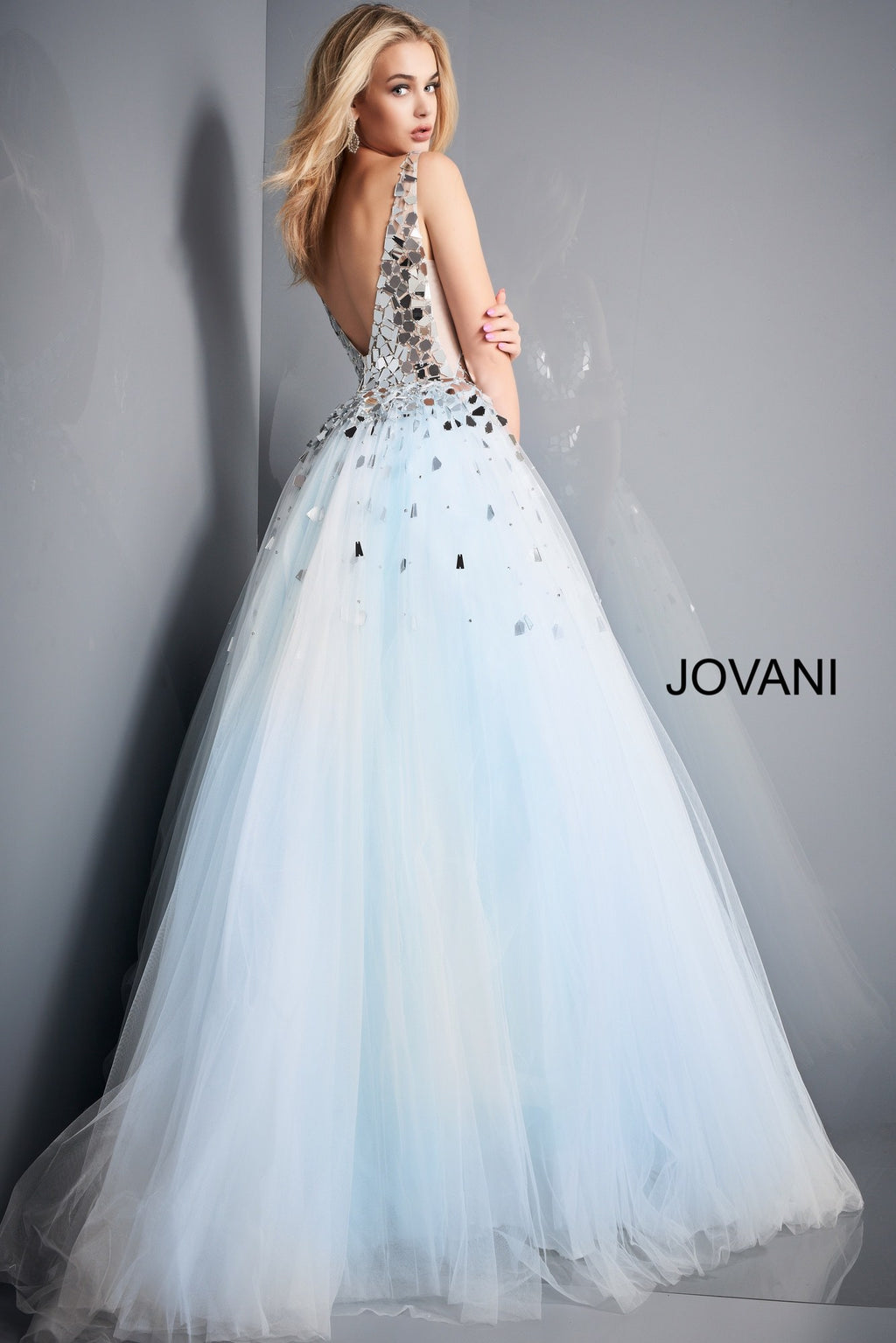 Jovani 00007 Light Blue Cut Glass Prom Gown