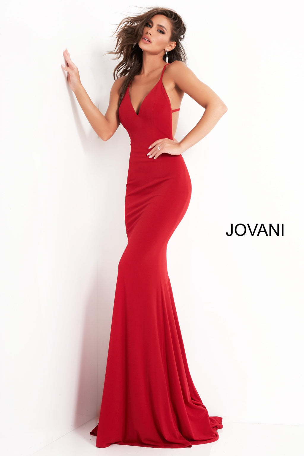 JOVANI 00512 V-Neckline Fitted Prom Dress