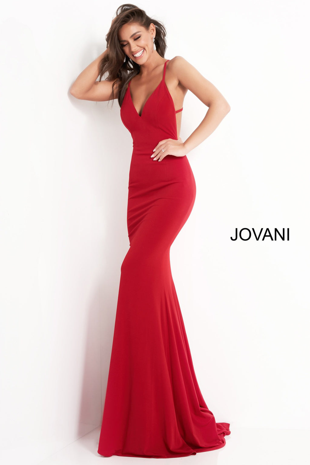 JOVANI 00512 V-Neckline Fitted Prom Dress