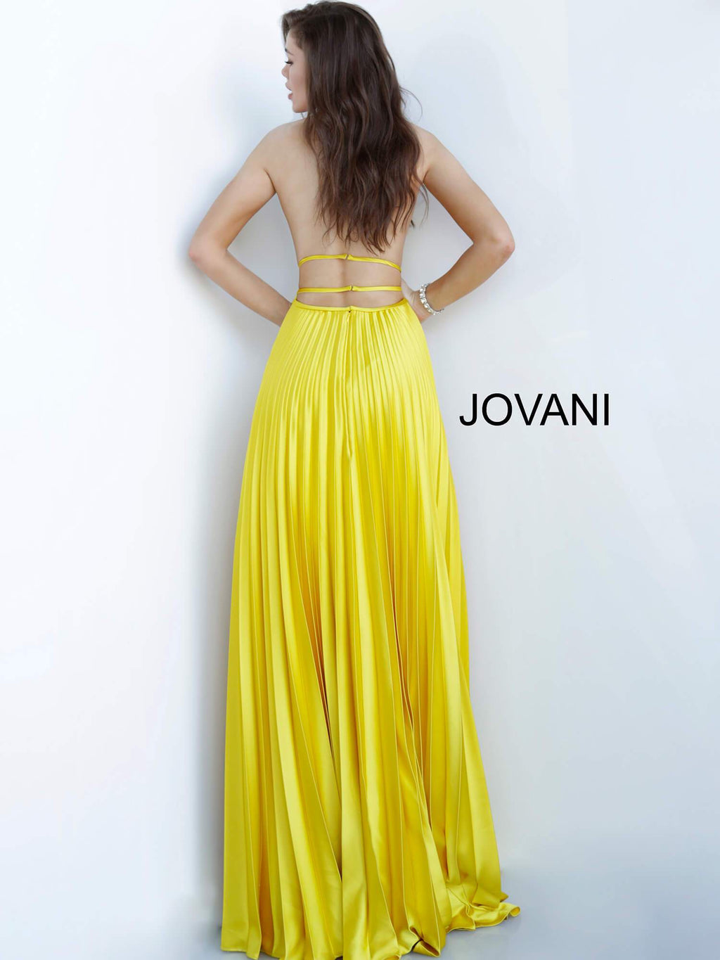 JOVANI 006370 Backless Pleated Satin Evening Dress - CYC Boutique