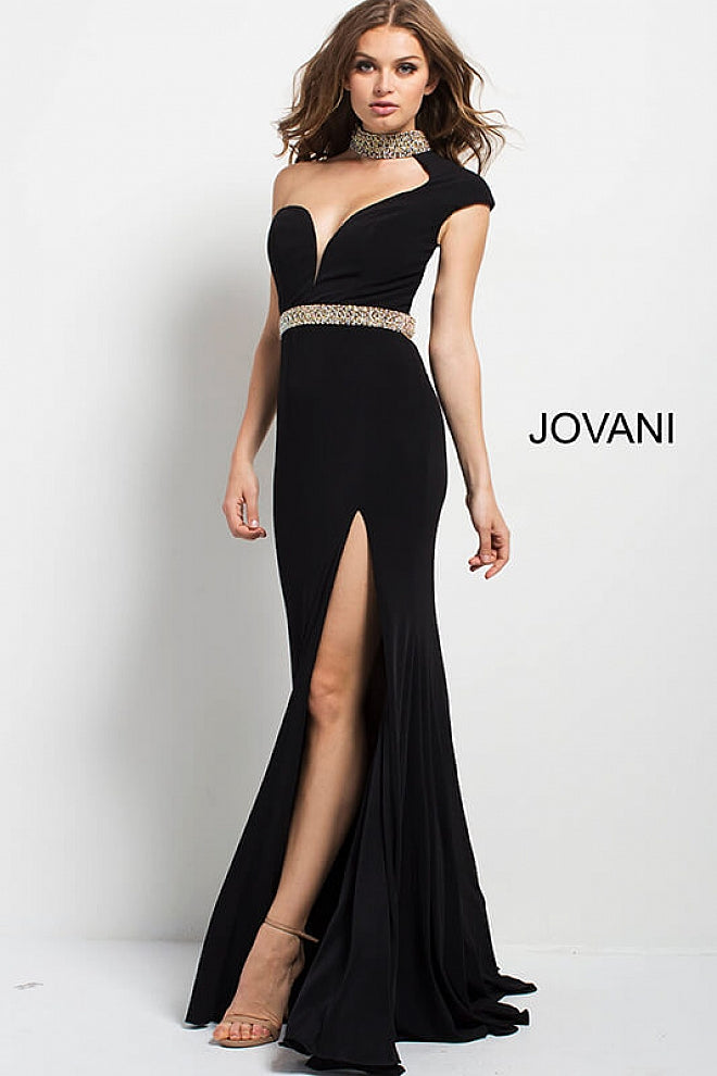 JOVANI 49267 One Shoulder Plunging Neck Jersey Pageant Dress - CYC Boutique