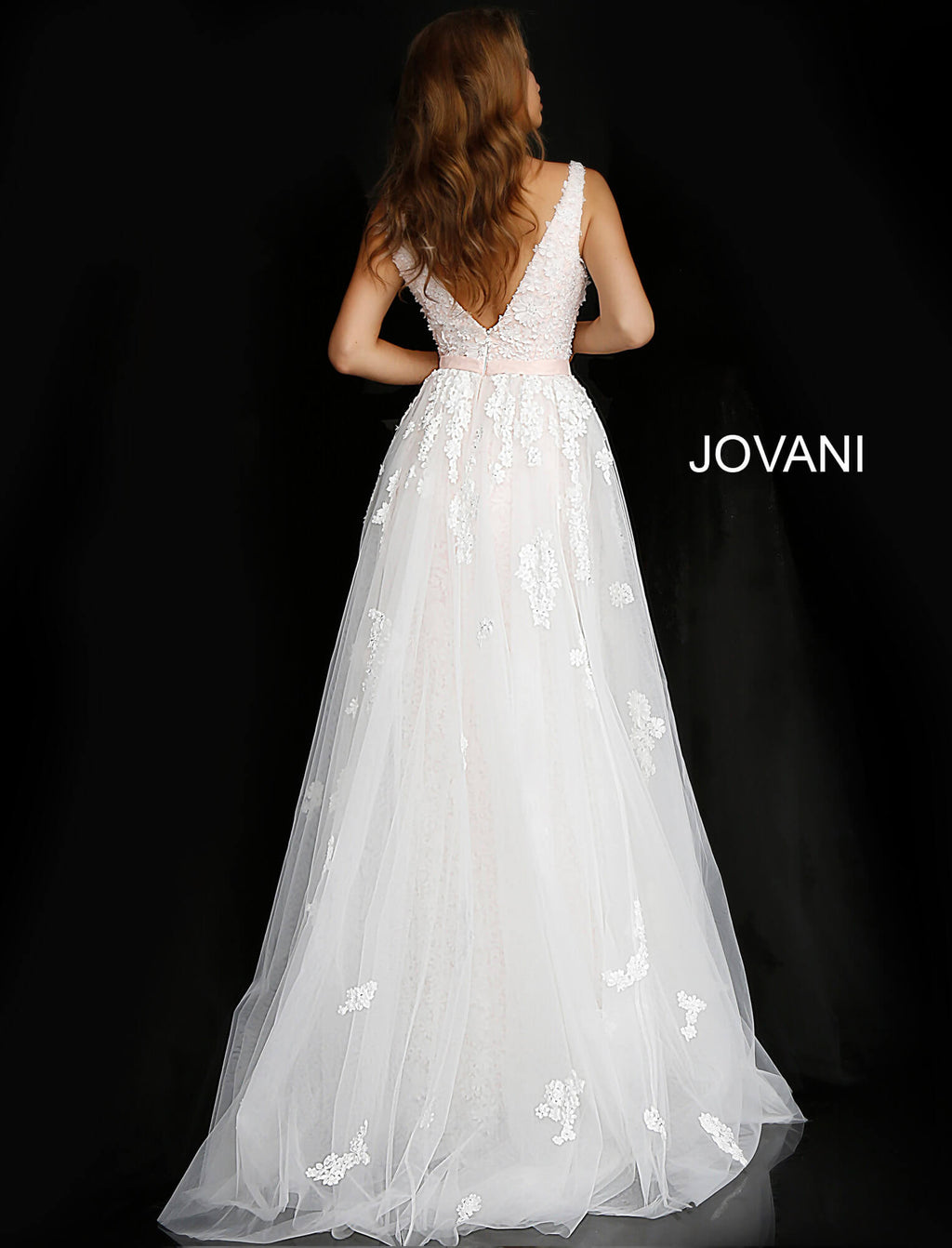 JOVANI 58563 Off White Blush Plunging Neckline Sleeveless Bridal Gown - CYC Boutique
