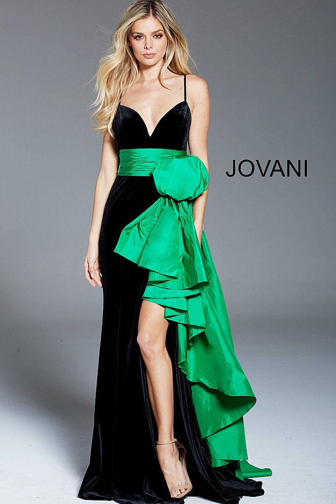 JOVANI 60319 High Slit Velvet Evening Dress - CYC Boutique