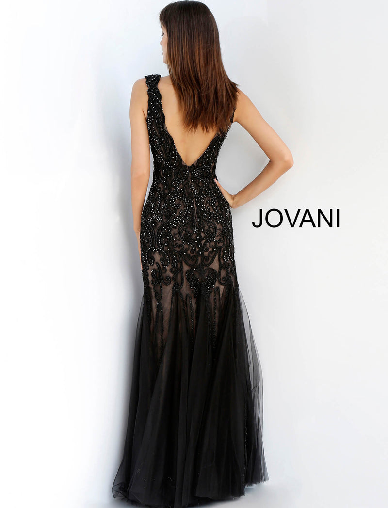 JOVANI 60749 Low V-Neck Embellished Evening Dress, Size 8 - CYC Boutique