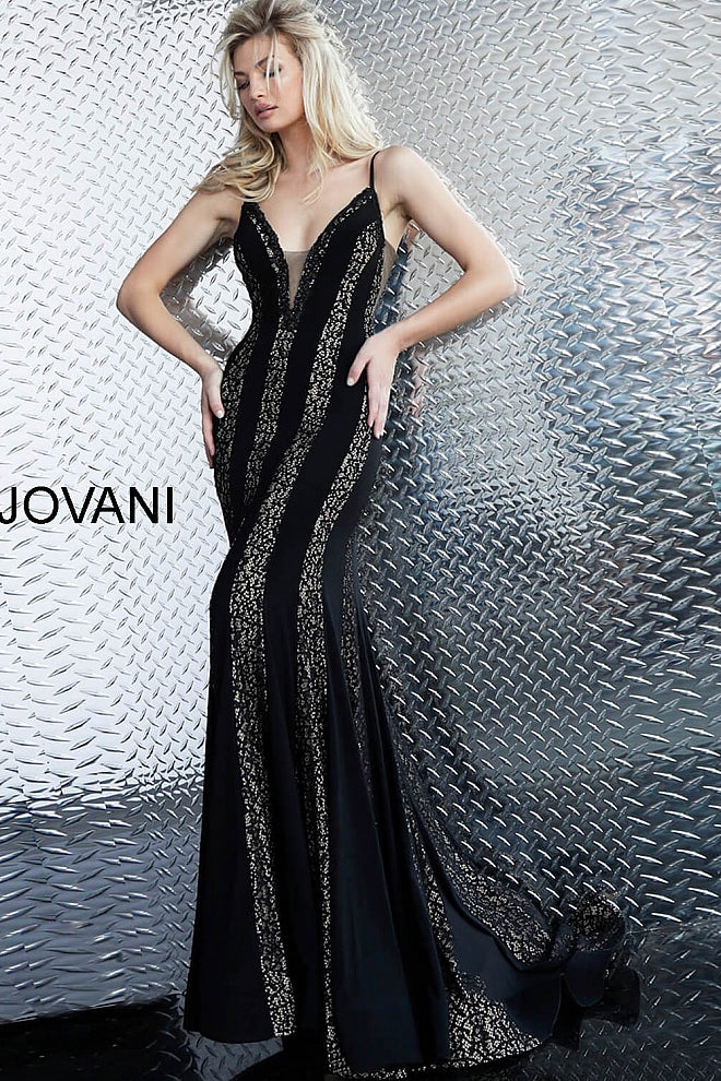 JOVANI 60958 Black Backless Spaghetti Straps Evening Dress - CYC Boutique