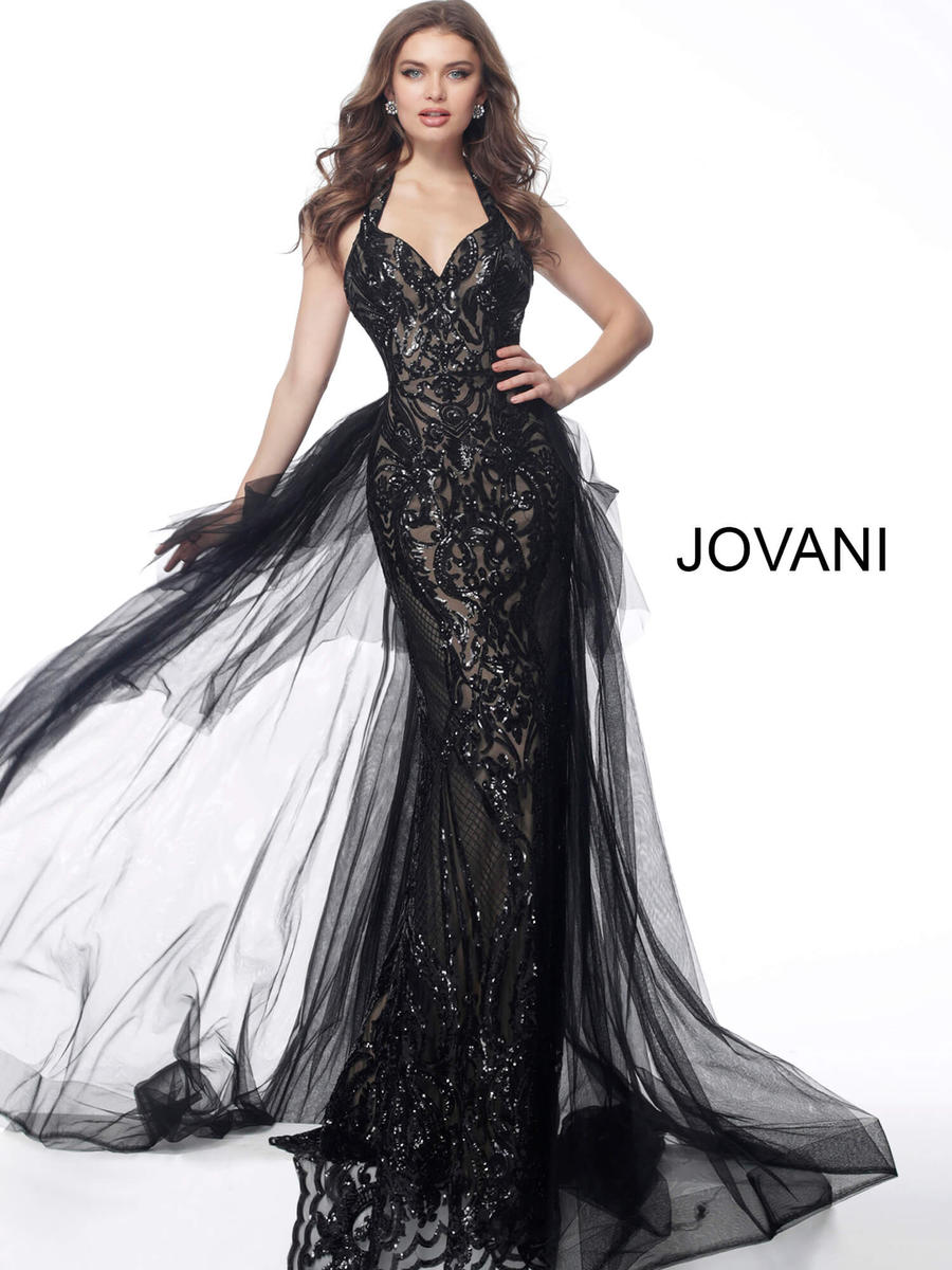 JOVANI 62635 Halter Neck Tulle Over skirt Evening Dress - CYC Boutique