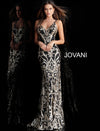 JOVANI 63350 Plunging Neck Fitted Embellished Evening Dress - CYC Boutique