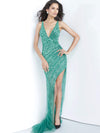 JOVANI 63405 Asymmetrical Beaded Illusion Gown