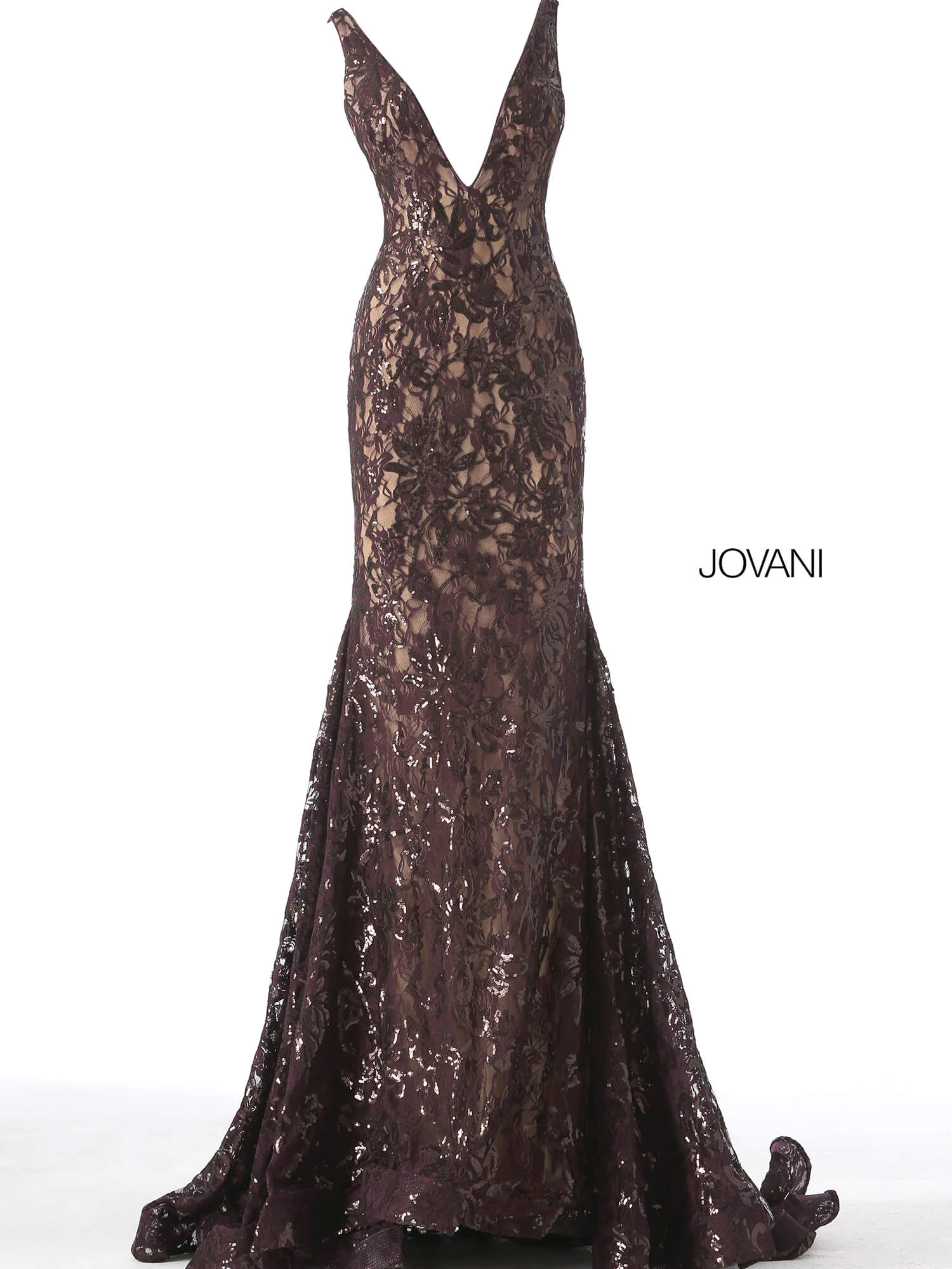 JOVANI 63437 Low V Neck Embellished Evening Dress CYC Boutique