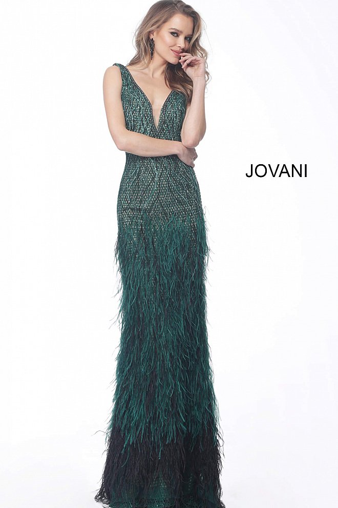 JOVANI 66003 Feather Bottom Embellished Evening Gown, Size 0 - CYC Boutique