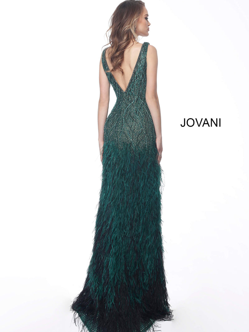 JOVANI 66003 Feather Bottom Embellished Evening Gown, Size 0 - CYC Boutique