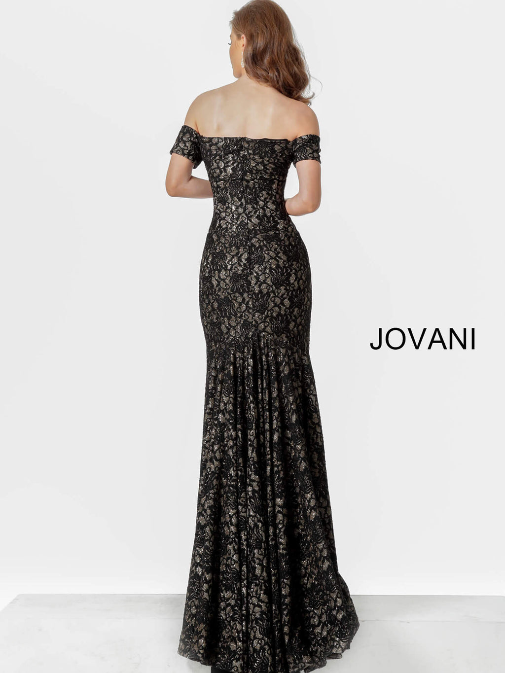 JOVANI 66305 Off the Shoulder Fitted Lace Evening Dress - CYC Boutique