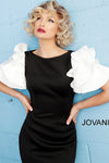 JOVANI 67119 Black White Ruffle Short Sleeve Evening Gown - CYC Boutique