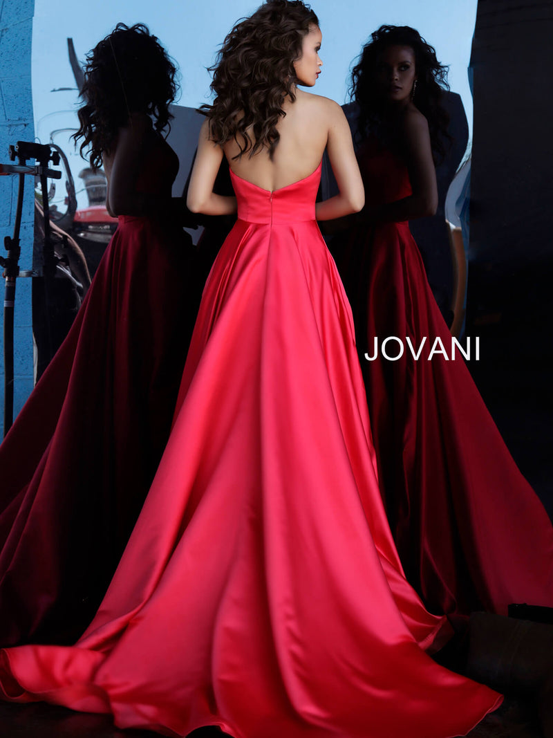 JOVANI 67730 Red Strapless Pleated Skirt Evening Gown - CYC Boutique