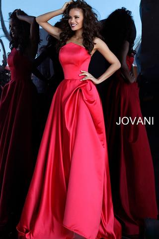 JOVANI 67730 Red Strapless Pleated Skirt Evening Gown - CYC Boutique