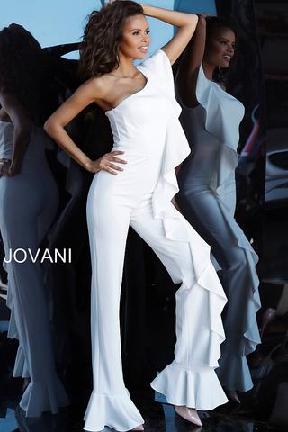 JOVANI 67840 One Shoulder Ruffle Evening Jumpsuit - CYC Boutique