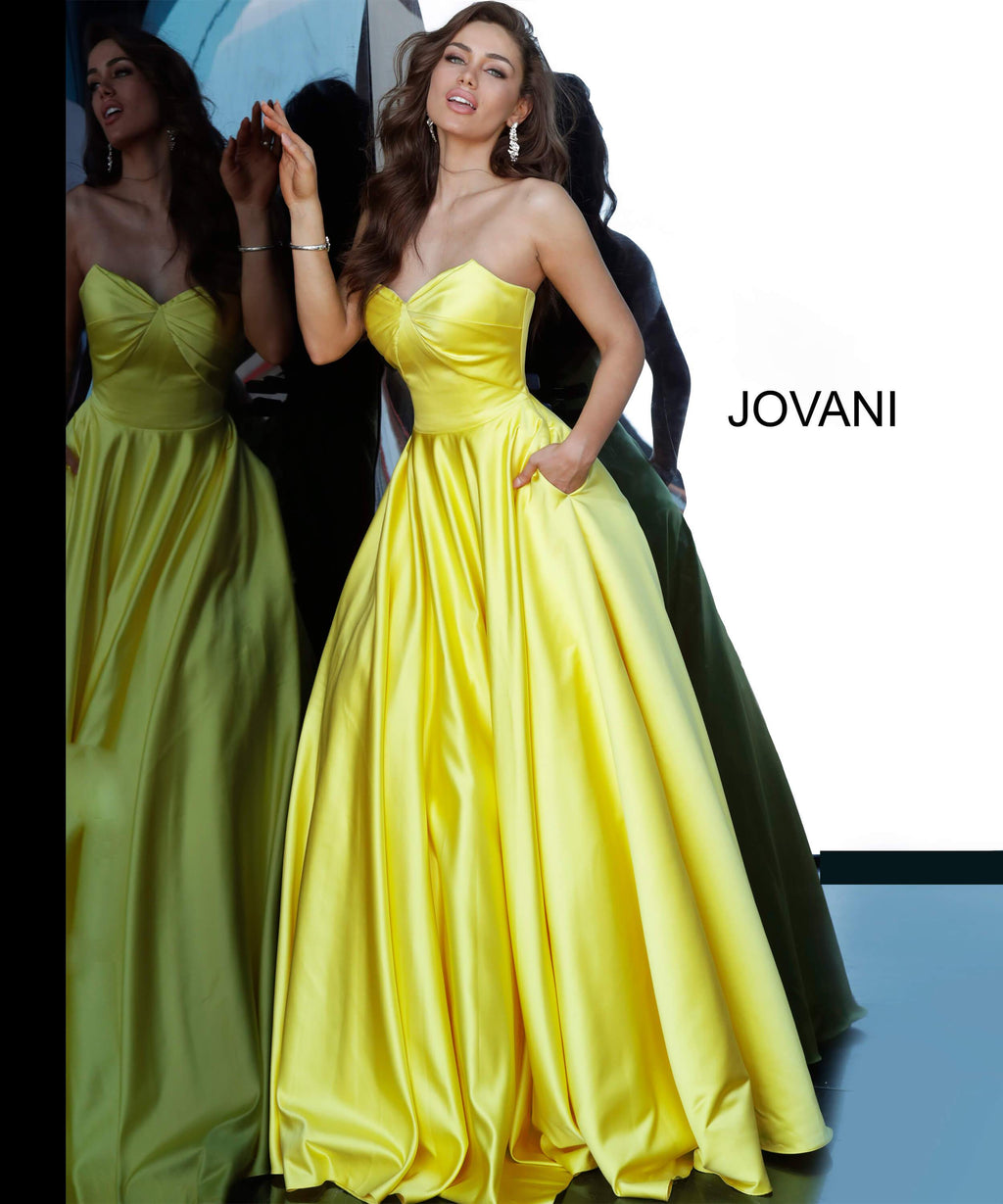 JOVANI 67847 Strapless Sweetheart Neckline Satin Evening Dress - CYC Boutique