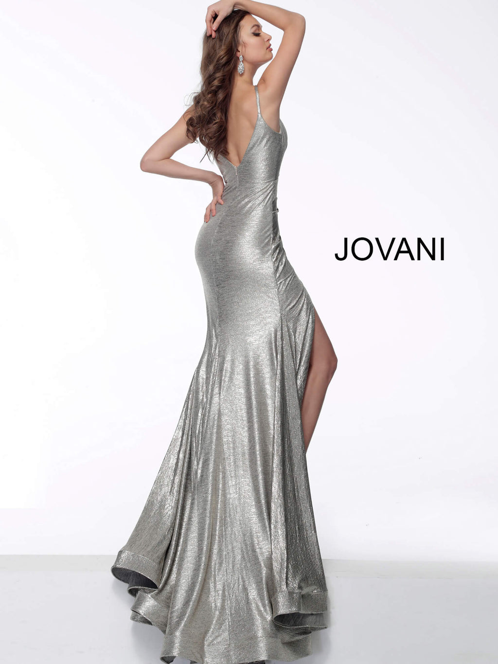 JOVANI 67977 V-Neck Front Slit Metallic Evening Dress - CYC Boutique