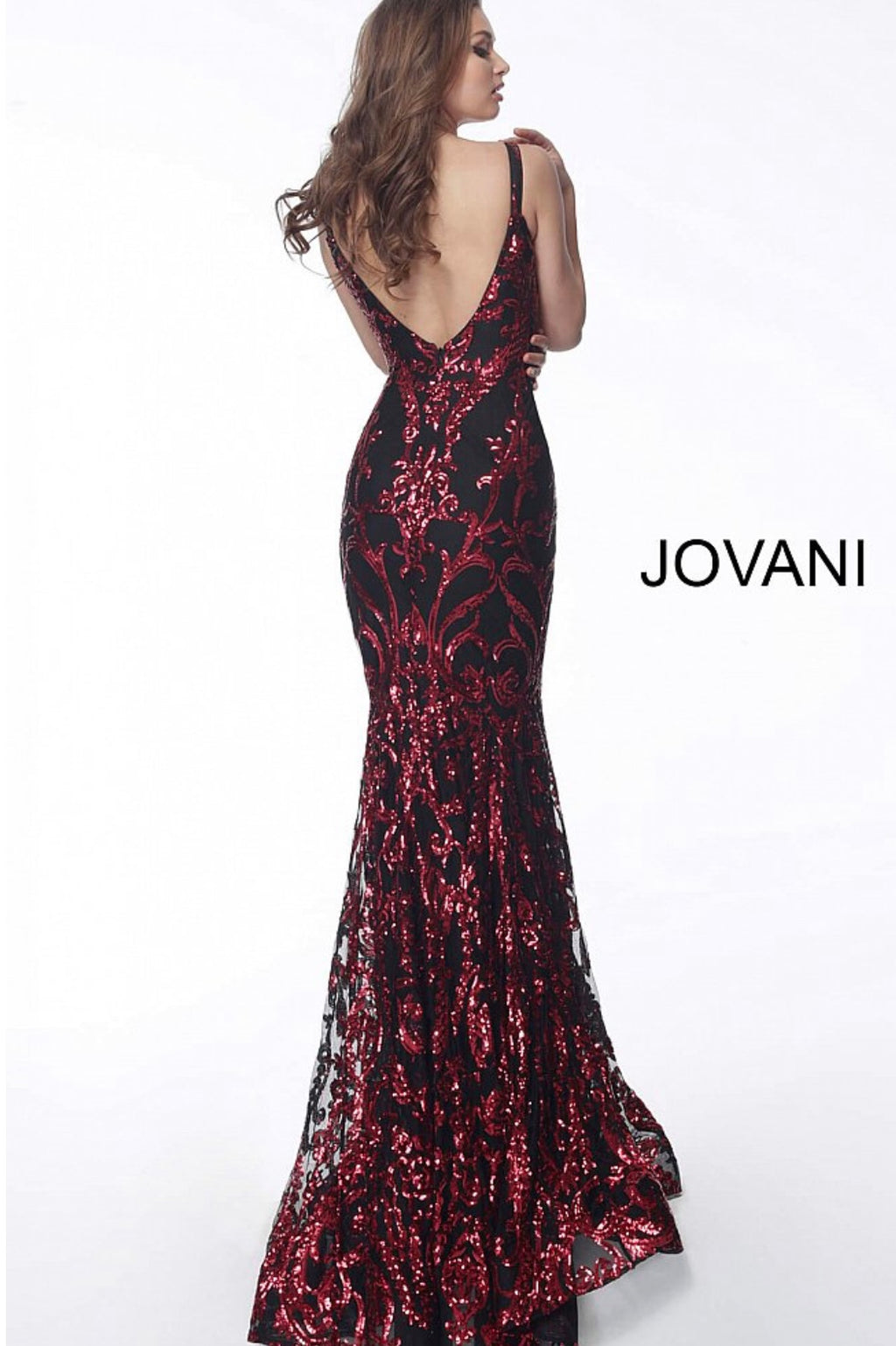 JOVANI 63350 Plunging Neck Fitted Embellished Evening Dress - CYC Boutique