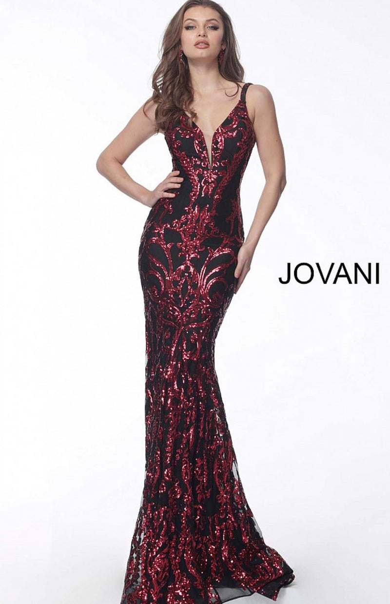 JOVANI 63350 Plunging Neck Fitted Embellished Evening Dress - CYC Boutique