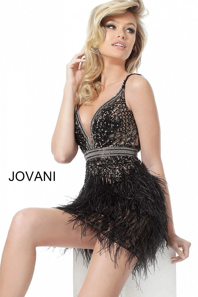 JOVANI 64266 Feather Skirt Cocktail Dress - CYC Boutique