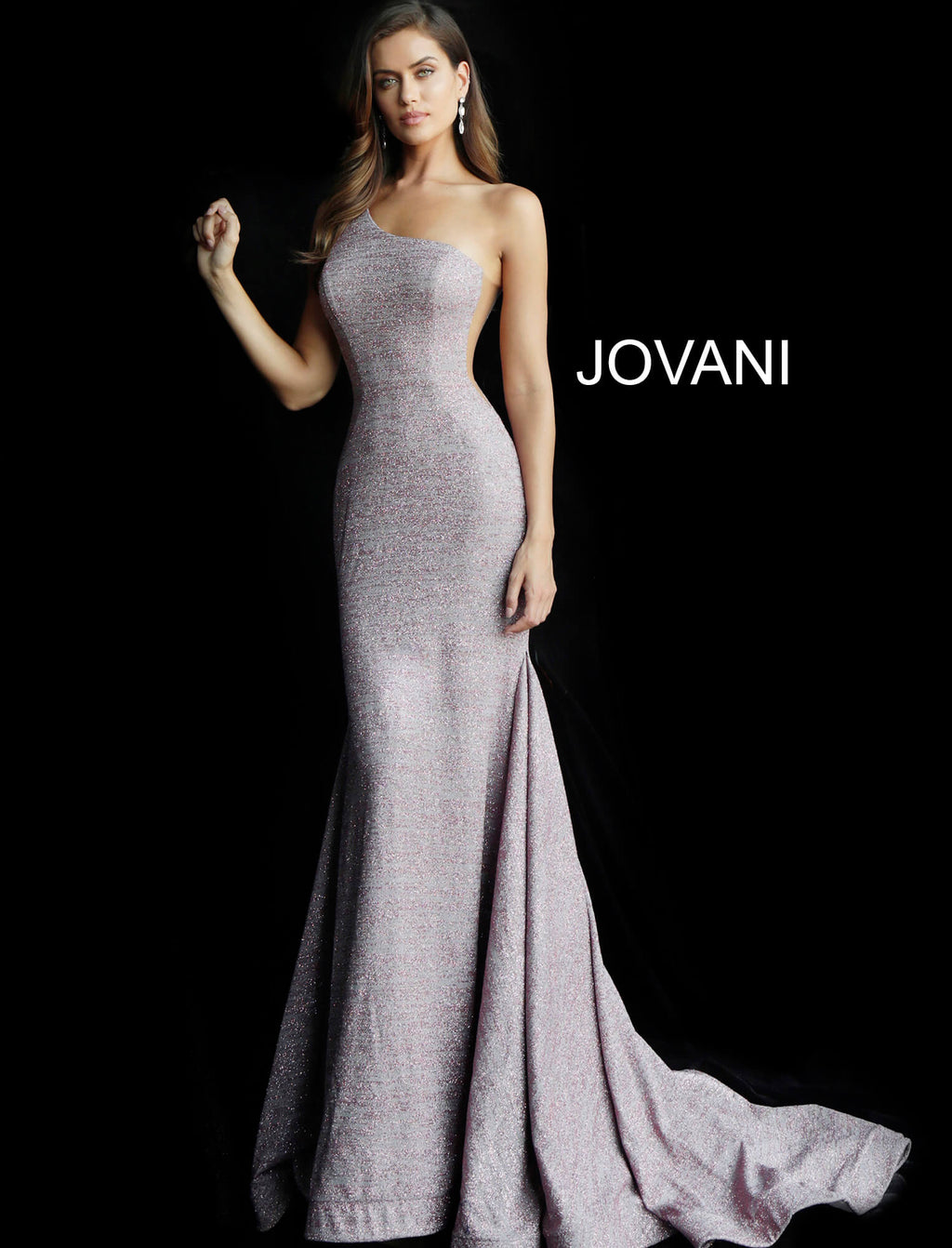 JOVANI 67650 One Shoulder Glitter Evening Dress - CYC Boutique