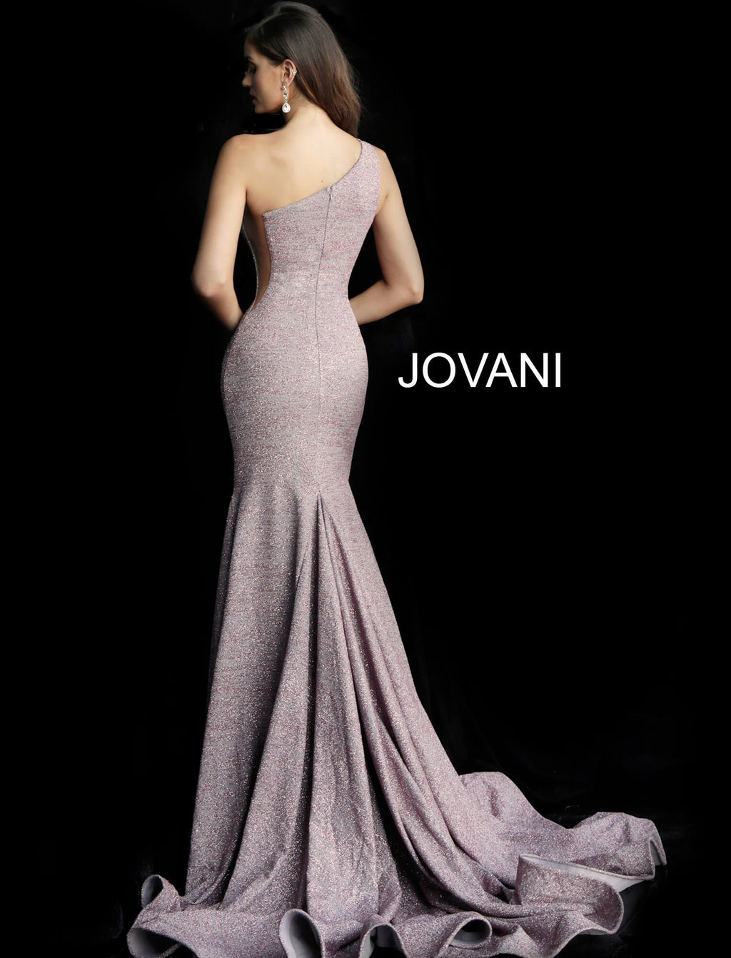 JOVANI 67650 One Shoulder Glitter Evening Dress - CYC Boutique