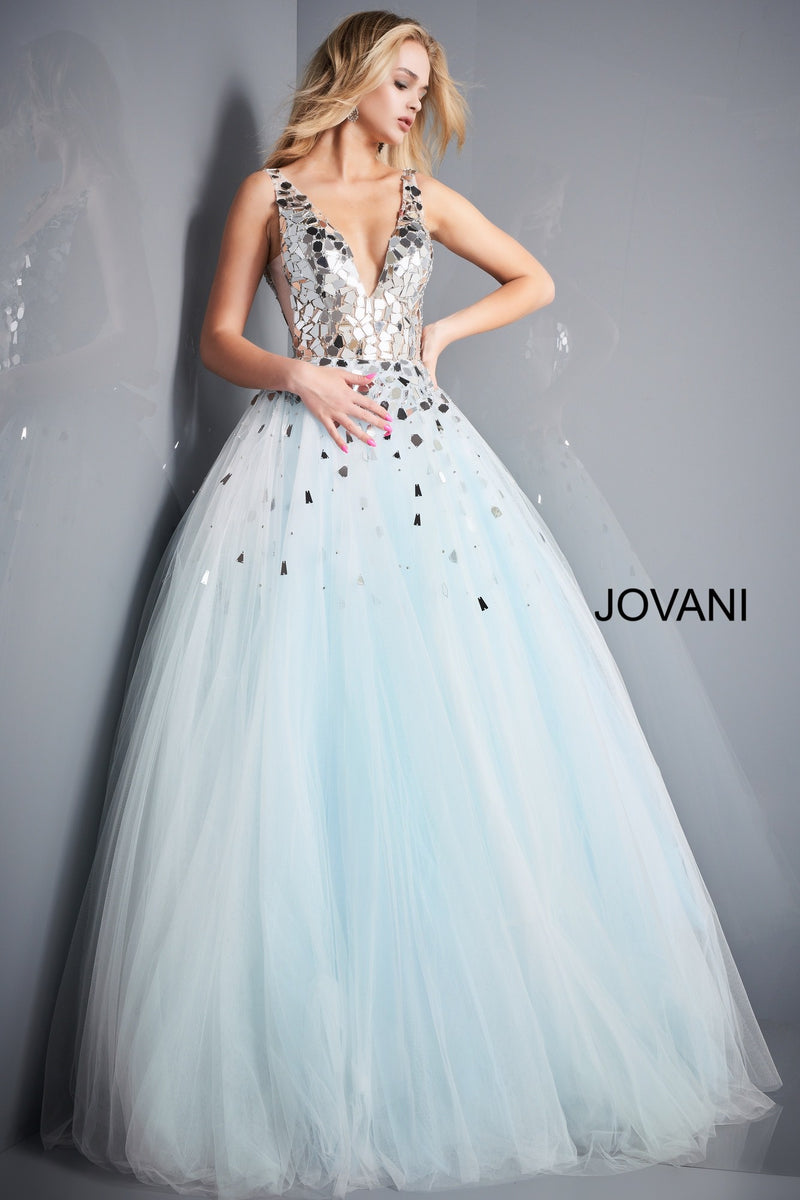 Jovani 00007 Light Blue Cut Glass Prom Gown