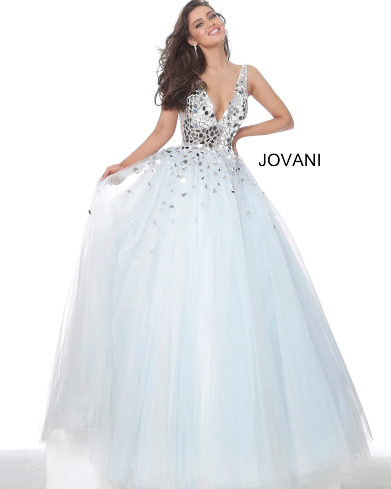 Jovani 00007 Light Blue Cut Glass Prom Gown