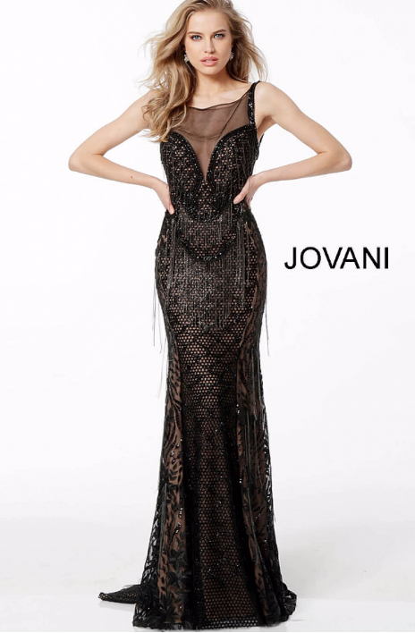 JOVANI 66000 Embellished Sheer Neckline Evening Dress - CYC Boutique