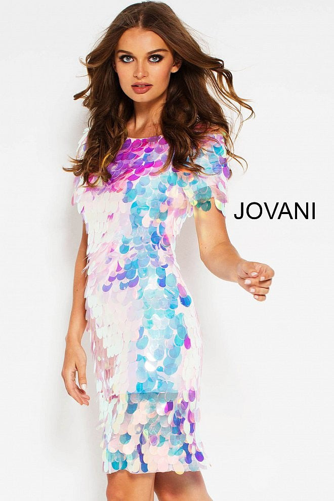 JOVANI 55494 Short Sleeve Paillette Cocktail Dress - CYC Boutique