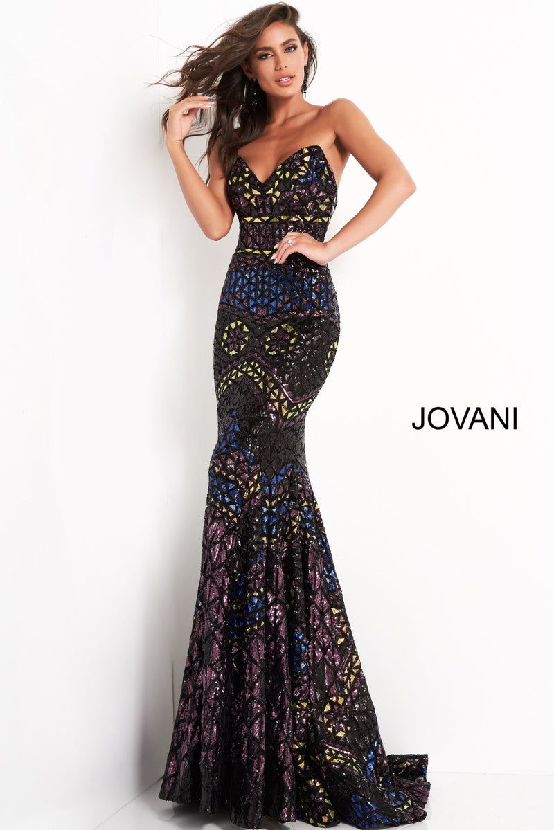 Jovani 04832 Black Multi Embellished Strapless Evening Dress