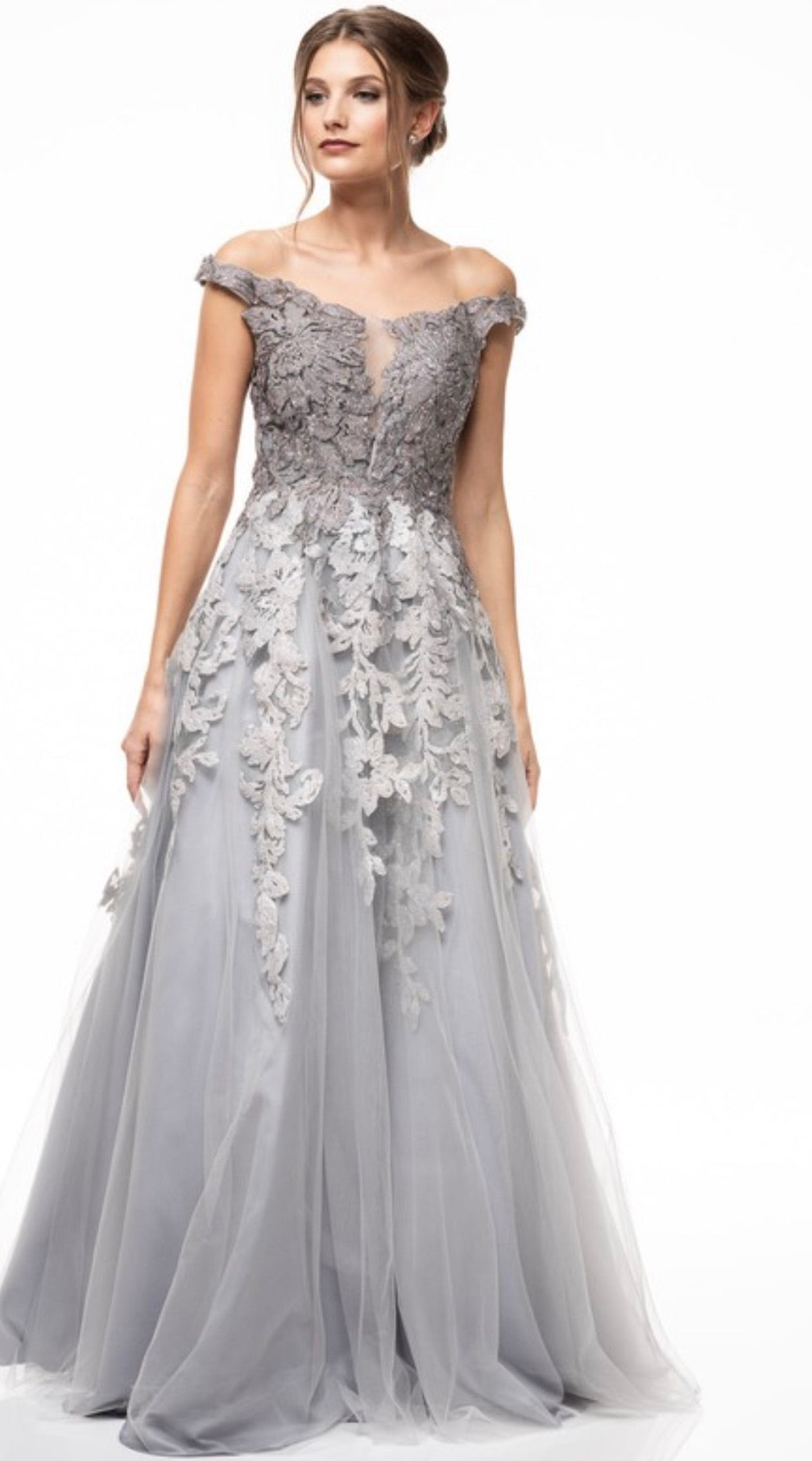 Off Shoulder Embroidered Evening Dress - CYC Boutique