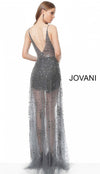 JOVANI 65259 Beaded Low V-Neck Sheer Evening Dress - CYC Boutique