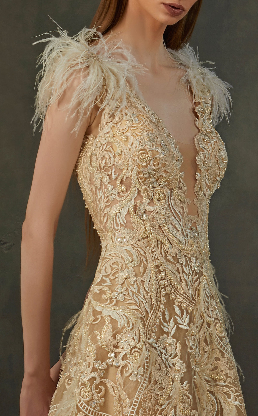 MNM Couture K3688 Feather Detail A-Line Gown - CYC Boutique