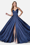 Cinderella Divine 7472 Satin A-Line Gown with High Slit - CYC Boutique