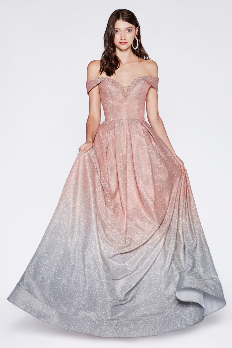 Cinderella Divine CR839 Off Shoulder A-Line Evening Dress - CYC Boutique