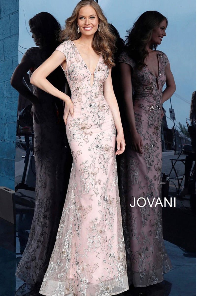 JOVANI 62075 Pink Plunging Neckline Evening dress - CYC Boutique