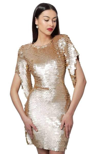 JOVANI 64601 Gold Paillette Cocktail Dress - CYC Boutique