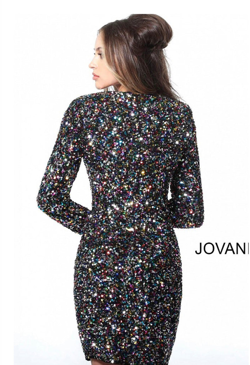 JOVANI 1899 Long Sleeve Sequined Cocktail Dress - CYC Boutique