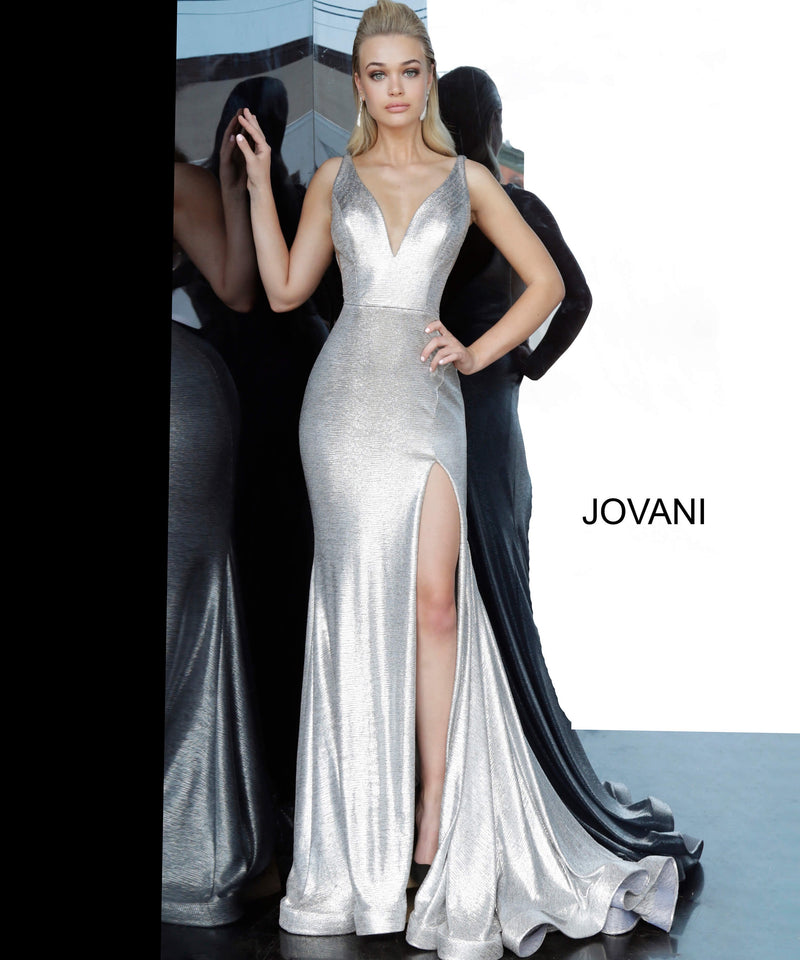 JOVANI 67963 High Slit Metallic Evening Dress - CYC Boutique