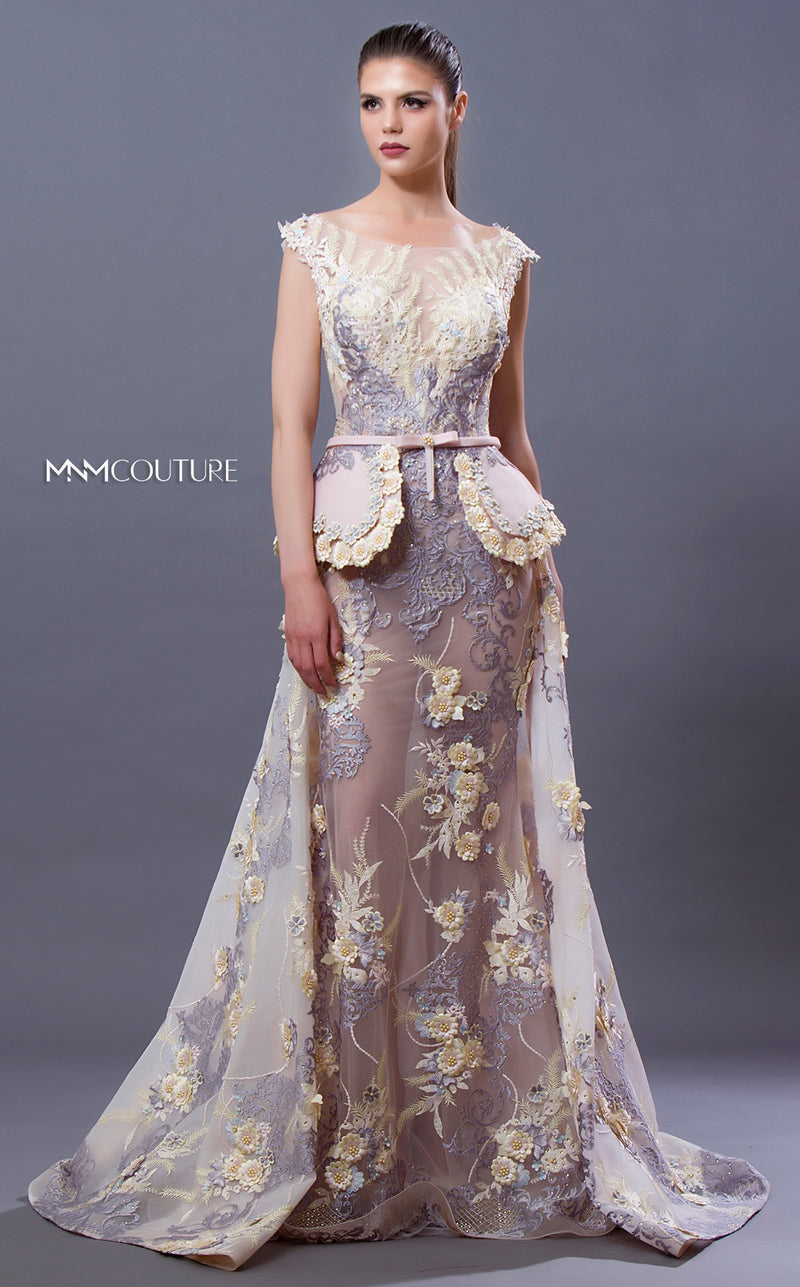 MNM Couture K3650 Floral Embroidered Dress with Overskirt - CYC Boutique