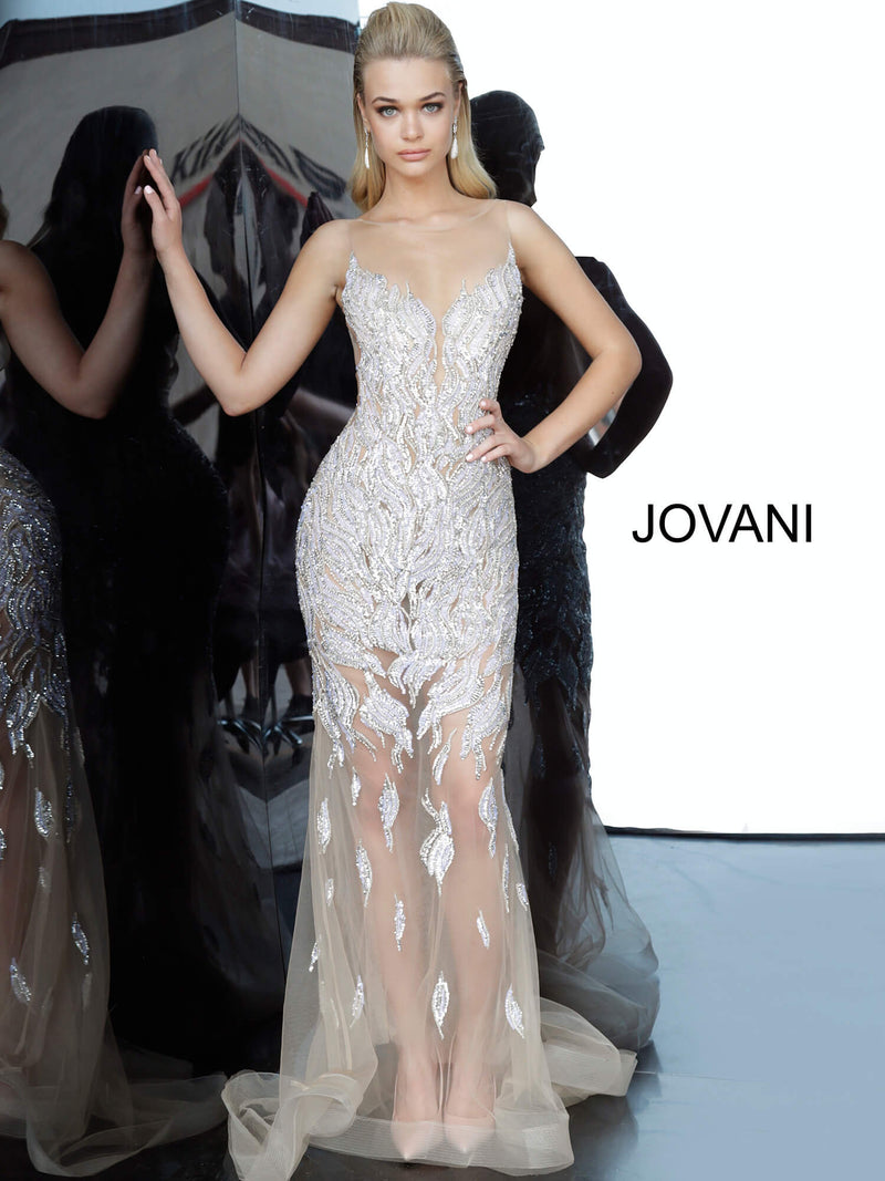 JOVANI 67786 Sheer Embellished Evening Dress