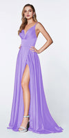 Cinderella Divine 7472 Satin A-Line Gown with High Slit - CYC Boutique