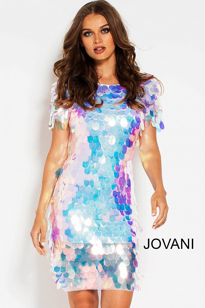 JOVANI 55494 Short Sleeve Paillette Cocktail Dress - CYC Boutique