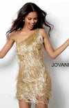 JOVANI 616841 Gold One Shoulder Fringe Dress - CYC Boutique