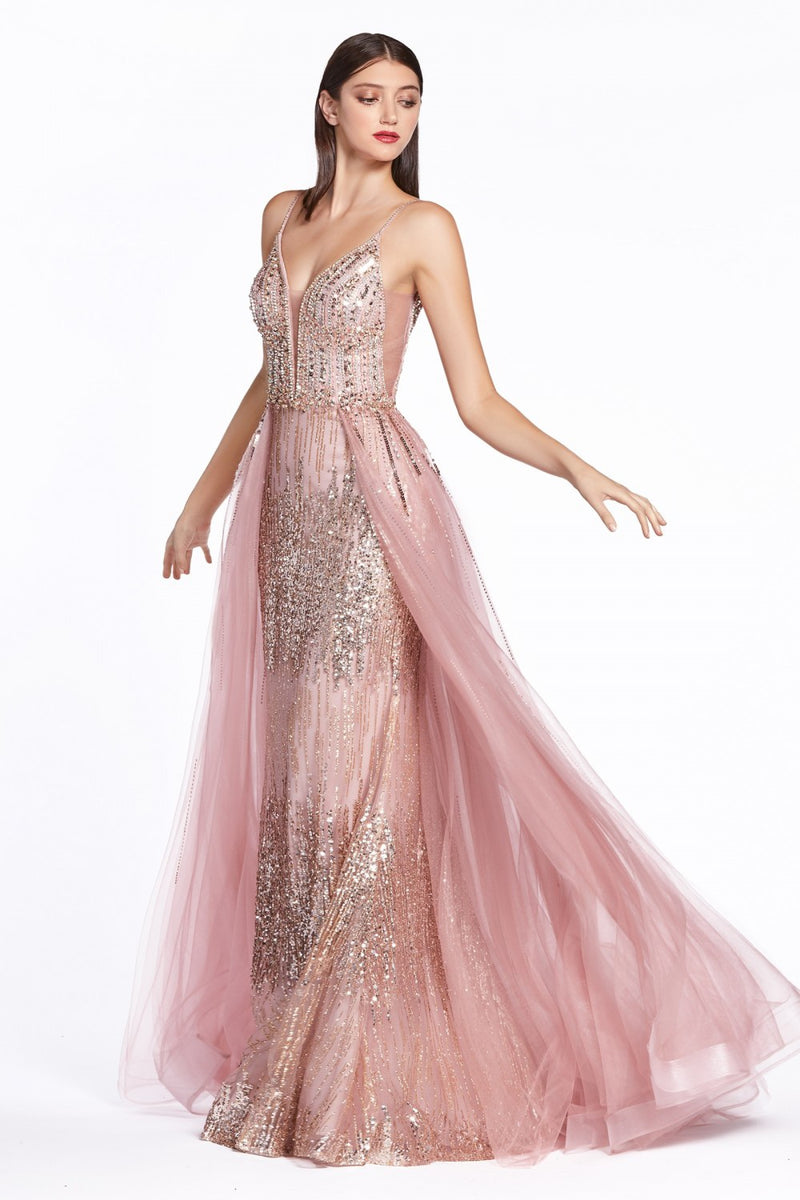 Cinderella Divine CR841 Glitter Dress with Tulle Overskirt - CYC Boutique